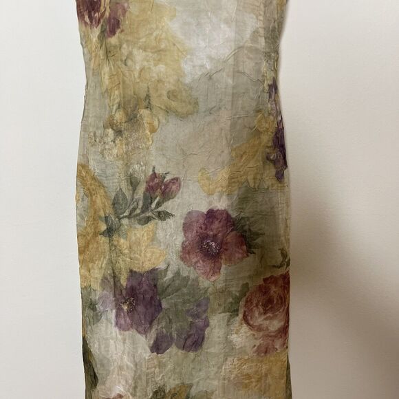 Vtg DAWN JOY Romantic Floral Maxi Dress Crinkle 90s Whimsigoth Fairy Grunge - 10 - Picture 3 of 6